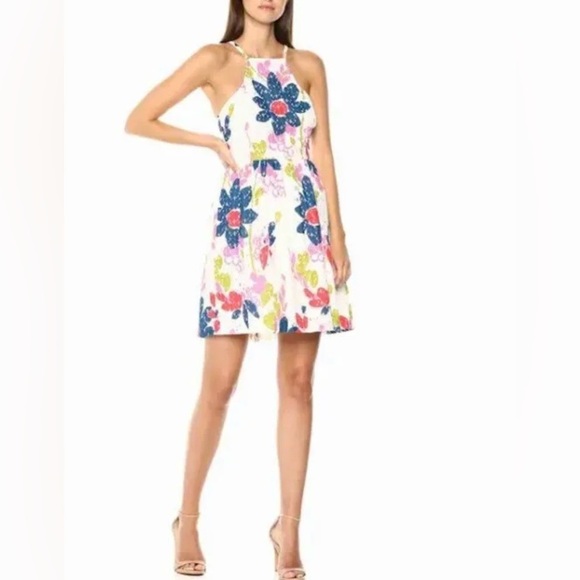 TRINA TURK Petaluma Floral Dress Sleeveless Colorful Lace Fit Flare Spring Sz 10 - Picture 1 of 11
